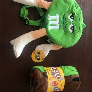 Green M&M Backpack and Blanket